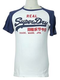 Pánske bielo-tmavomodré tričko s logem Superdry
