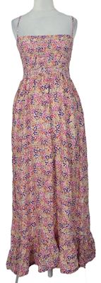 Dámske ružovo-farebné kvietkovane žabičkové šaty
