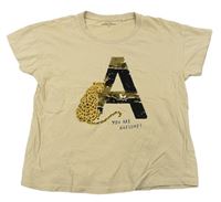 Béžové tričko s písmenem a leopardom Reserved