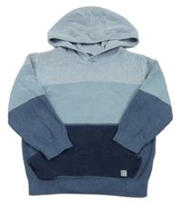 Světlemodro-tmavomodrý pruhovaný žebrovaný svetr s kapucí Next 