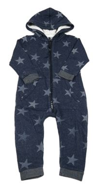 Tmavomodrá tepláková kombinéza s hvězdami a kapucí Next
