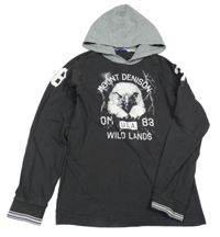 Antracitové triko s orlem a kapucí 