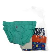 Nové - 4x slipy s příšerkou tyrkysové+ pruhované+ červeno+ modré Dunnes