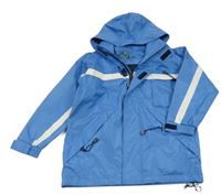 Modro-bílá šusťáková jarní bunda s kapucí 