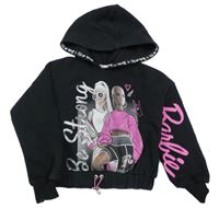Černo-růžová crop mikina s Barbie a kapucí River Island