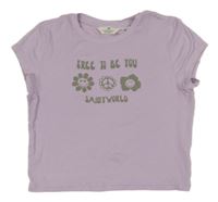 Lila rebrované crop tričko s potlačou H&M
