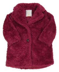 Fuchsiový huňatý podšitý kabát Matalan