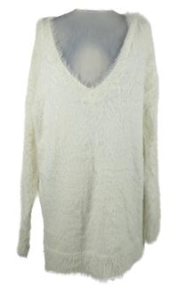 Nové - Dámská smetanová chlupatá svetrová tunika s hlubokým výstřihem Kaisley 