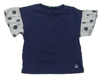 Tmavomodré tričko s bodkovaná ymi rukávy Benetton