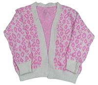 Bielo-neónově ružový leopardí pletený cardigan zn. George