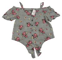 Čierno-biela kockovaná crop blúzka s kvietkami Primark