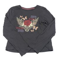 Tmavošedé crop triko s potiskem Primark