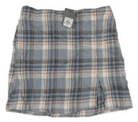 Nové - Sivo-bielo-ružovo-modrá kockovaná sukňa Primark