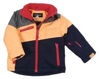 Šedo-neonově oranžovo-tmavomodrá šusťáková lyžařská bunda 