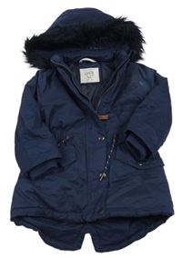 Tmavomodrá šusťáková zimní parka s kapucí s kožešinou John Lewis