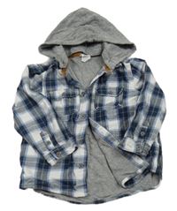 Tmavomodro-bílo-šedá kostkovaná podšitá košile s kapucí H&M