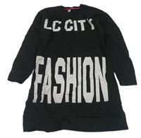 Čierne teplákové šaty s logom s kamienkami a nápisom LC CITY