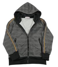 Sivo-čierna vzorovano/kostkovaná prepínaci mikina s kapucňou