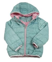 Světlemodrozelená šusťáková prošívaná zimní bunda s kapucí Kiki&Koko