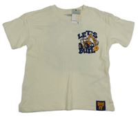 Nové - smotanové tričko s bágrom a nápismi PRIMARK