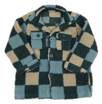 Petrolejovo-světlemodro-béžová kockovaná huňatá bunda So Cute