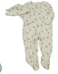 2set - Bílý žebrovaný overal se zajíčky + čepice 