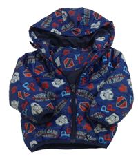 Tmavomodrá pruhovaná šusťáková zateplená bunda s kapucí - Tlapková Patrola George