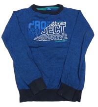 Zafírový melírovaný sveter s nápisom Y.F.K.