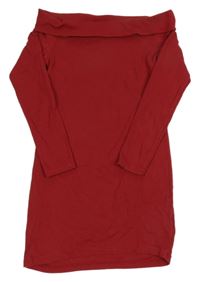 Rubínové žebrované elastické šaty s lodičkovým výstřihem H&M