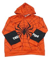 Červeno-čierna vzorovaná ľahká mikina s pavoukem a kapucňou