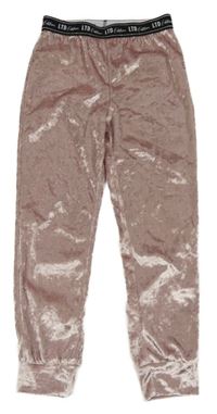 Svetloružové zamatové tepláky s nápismi Matalan