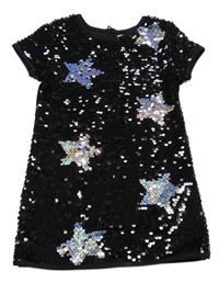 Čierne sametovo/flitrové šaty s hviezdami M&S