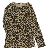 Béžovo-čierne leopardí rebrované tričko Tu