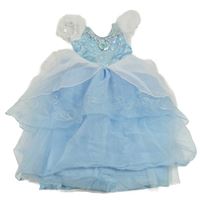 Světlemodro-bílé saténové šaty s flitry s broží