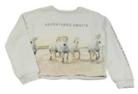 Bielo-béžová crop mikina s koňmi