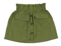 Khaki ľahká paper bag sukňa s gombíkmi