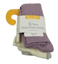 Nové - 3x žebrované podkolenky - fialové + krémové + šedé melírované Primark