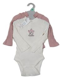 Nové - 2x žebrované vzorované body - bílé s kytičkami + starorůžové PEPCO