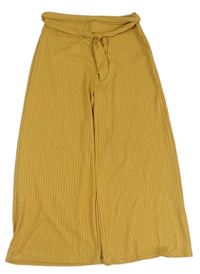 Okrové rebrované culottes nohavice s opaskom New Look