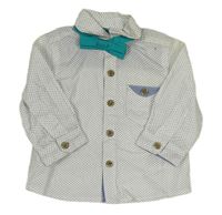 2set - Bílá košile s puntíky + zelený motýlek Mothercare