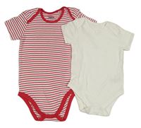 2x - Bílé + malinovo-bílé pruhované body 