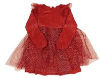 Červené žinylkovo/tylové šaty s puntíky H&M