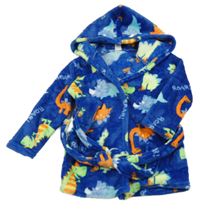 Tmavomodrý chlupatý župan s dinosaury a kapucí Shein