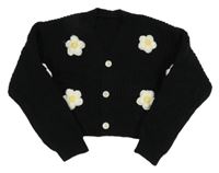 Čierny rebrovaný crop sveter s kvietkami Shein