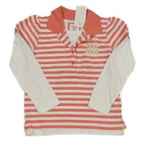 Nové - Lososovo-bílé pruhované triko s číslem a límečkem H&M