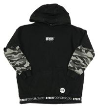 Černo-šedá army mikina s nápisy a kapucí F&F