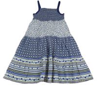 Tmavomodro-biele vzorované plátenné žabičkové šaty Yigga