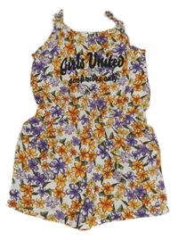 Bielo-farebný kvietkovany letný overal s nápisom Page one young