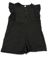 Čierny kraťasový overal s volánikmi Shein