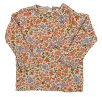 Béžové žebrované květované triko Hema